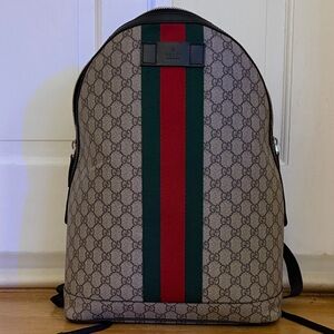 Gucci Monogram Backpack with Green and Red Stripes